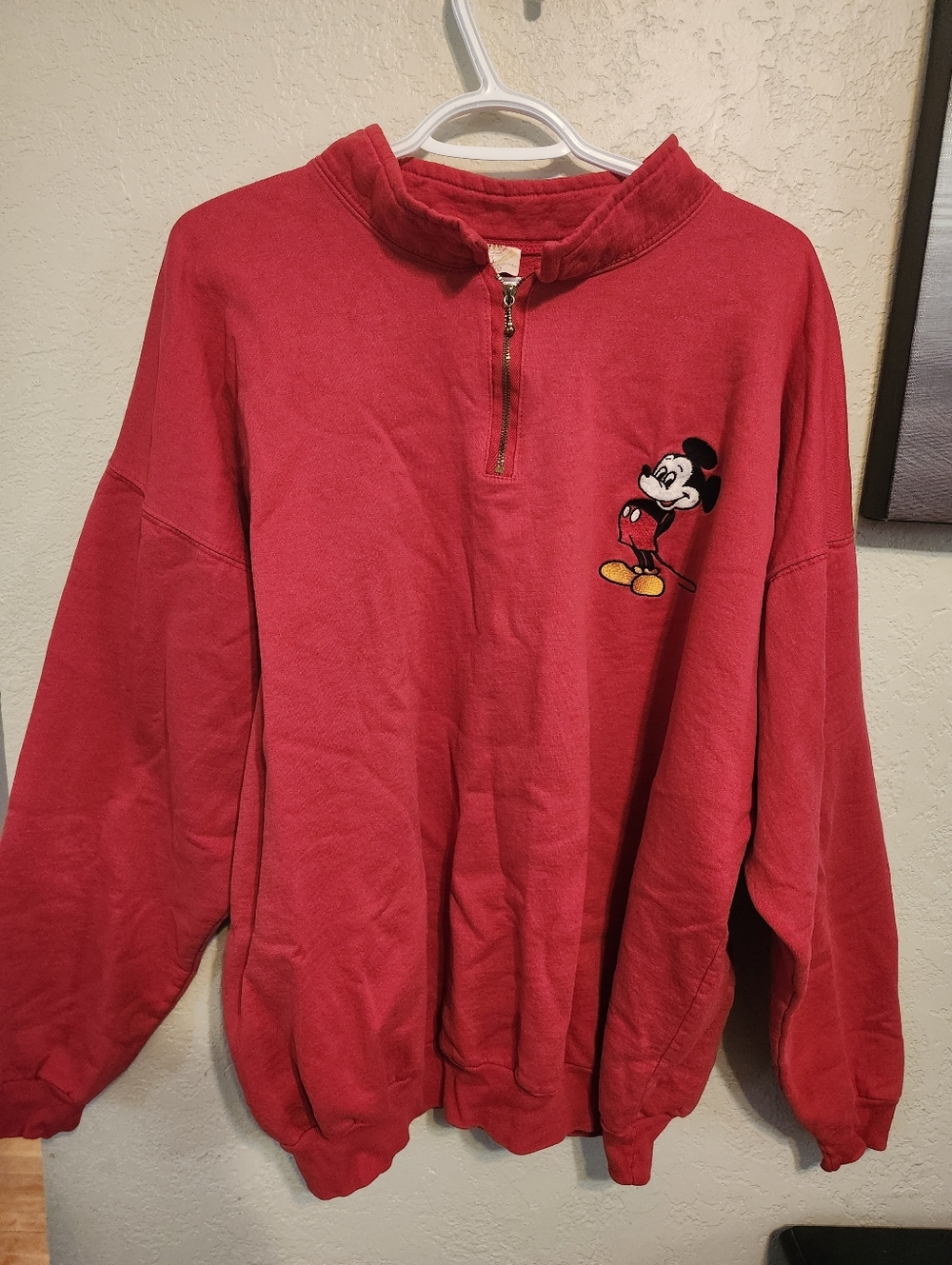 Red Mickey Mouse Embroidered Quarter-Zip Sweatshirt XL